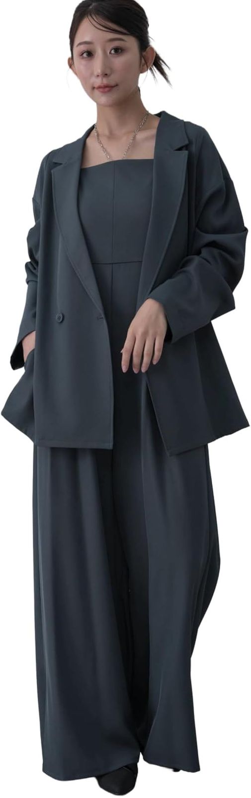 MORE AUNI オールインワン パンツドレス レディース 結婚式 お呼ばれ 2点セット ジャケット 袖あり セットアップ きれいめ フォーマル 二次会 披露宴 入学式 卒業式 謝恩会 同窓会 食事会 発表会 母親 (ブルー / 921, M)