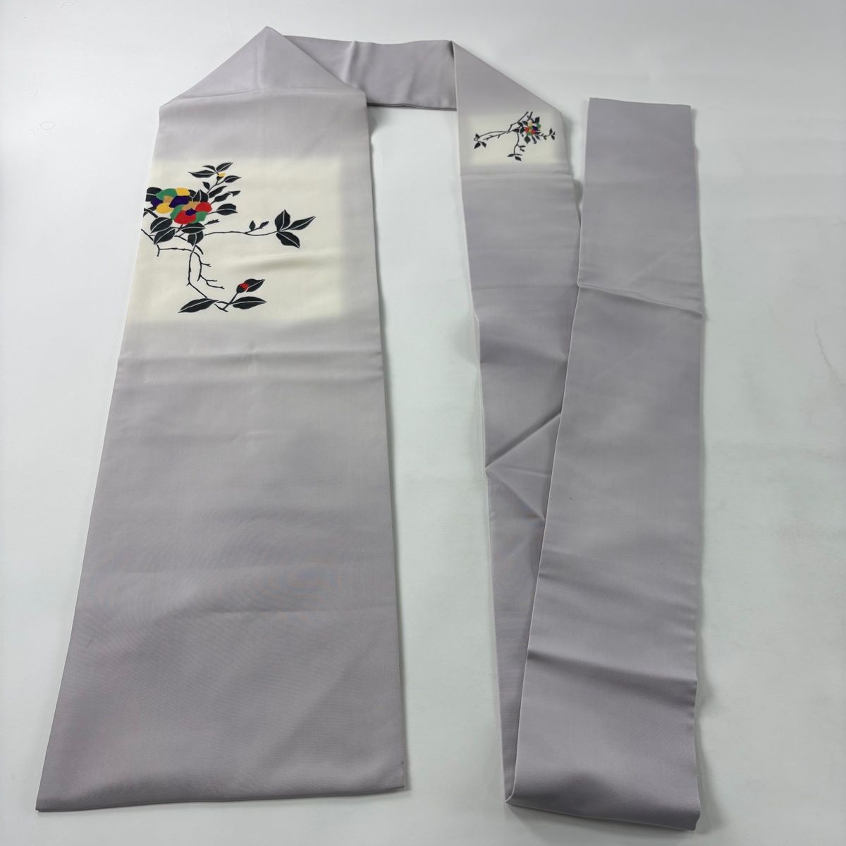 在庫一掃】 名古屋帯 名品 斉藤三才 落款 枝花 ぼかし 薄紫 正絹