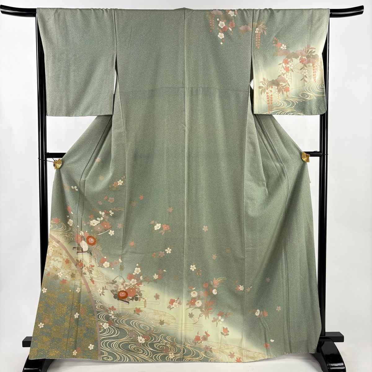 在庫一掃】 訪問着 身丈166.5cm 裄丈66.5cm M 袷 小舟 草花 金彩
