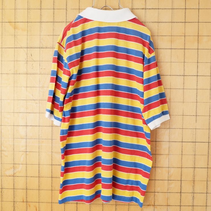 70s 80s USA製 Lee ボーダーポロシャツ メンズML相当 ブルー レッド