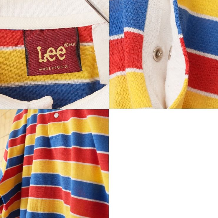 70s 80s USA製 Lee ボーダーポロシャツ メンズML相当 ブルー レッド