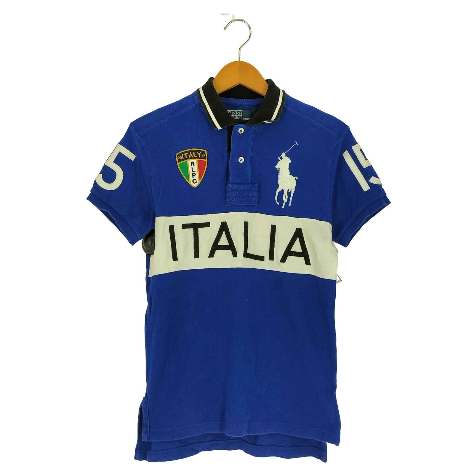 ポロバイラルフローレン Polo by RALPH LAUREN 90S CUSTOM FIT ITALIA ビックポニー刺繍 国旗ワッペン ナンバー15 S/S ポロシャツ メンズ import：S