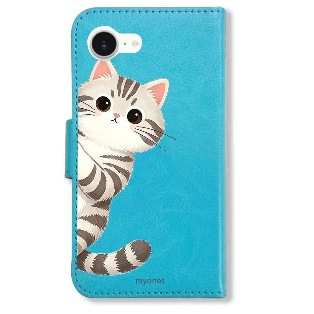 新品未使用】 Libero 5G 手帳型スマホ ケース(色：ブルー×サバトラ)猫