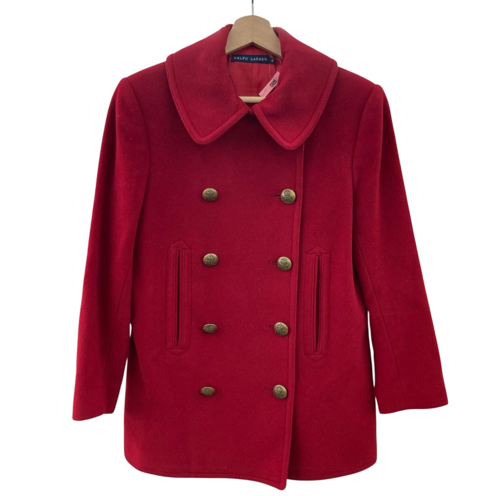 186005 現状品 RALPH LAUREN ラルフローレン ダブルブレストウールコート レッド