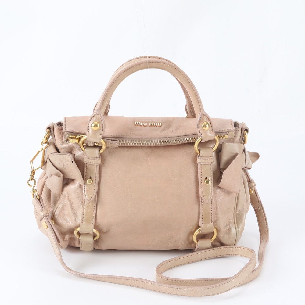 美品 ミュウミュウ ヴィッテロ リュクス リボン レザー 2WAY