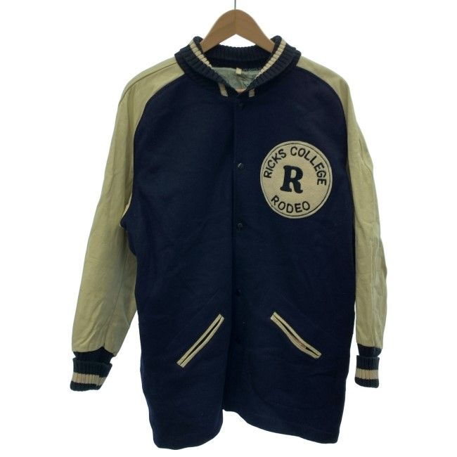 【中古】 LASLEY KNITTING スタジャン 60s vintage 60年代 OLD ブルゾン 切替 バイカラー ワッペン ブリガムヤング大学アイダホ校 オーバーサイズ 古着 /7311