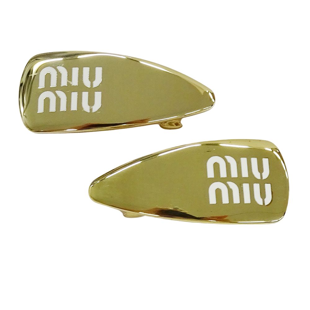 ミュウミュウ MIUMIU ヘアアクセサリー レディース ブランド エナメルメタル ヘアクリップ ゴールド 5IF173 左右用 髪留め【中古】