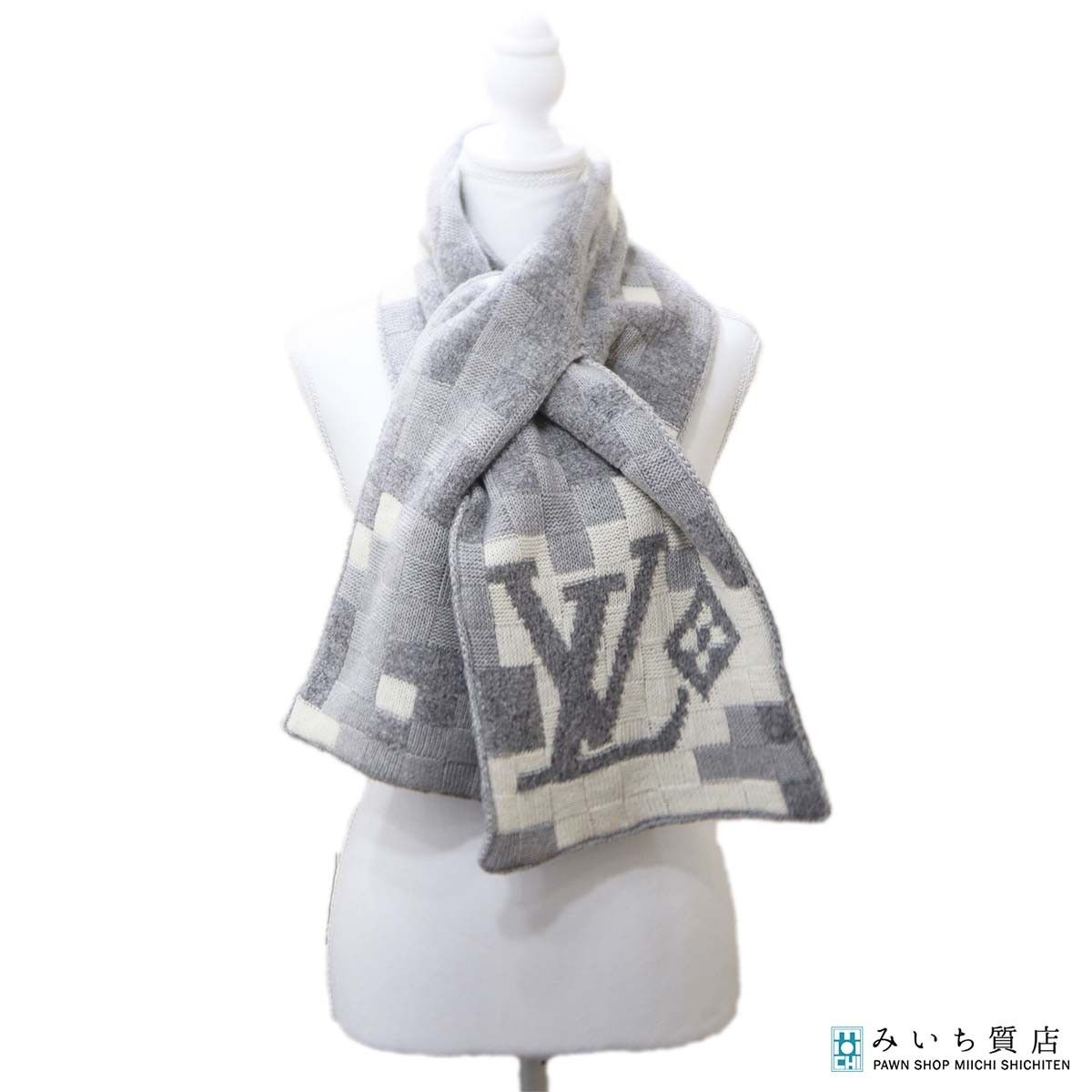 LOUIS VUITTON ルイヴィトン LV マフラー M93391 ウール混 グレー