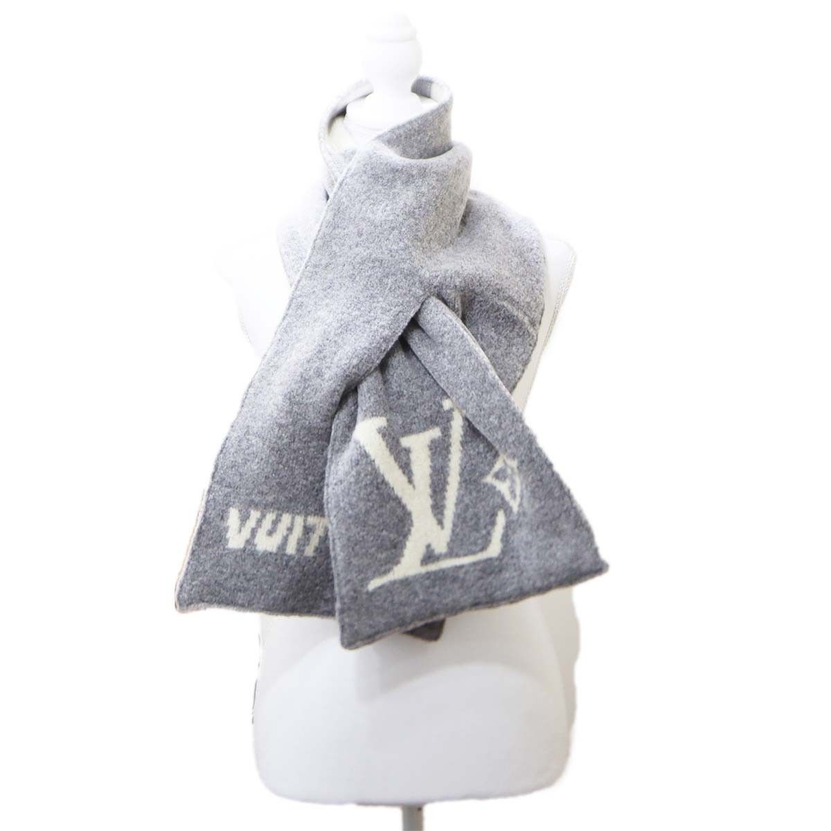 LOUIS VUITTON ルイヴィトン LV マフラー M93391 ウール混 グレー