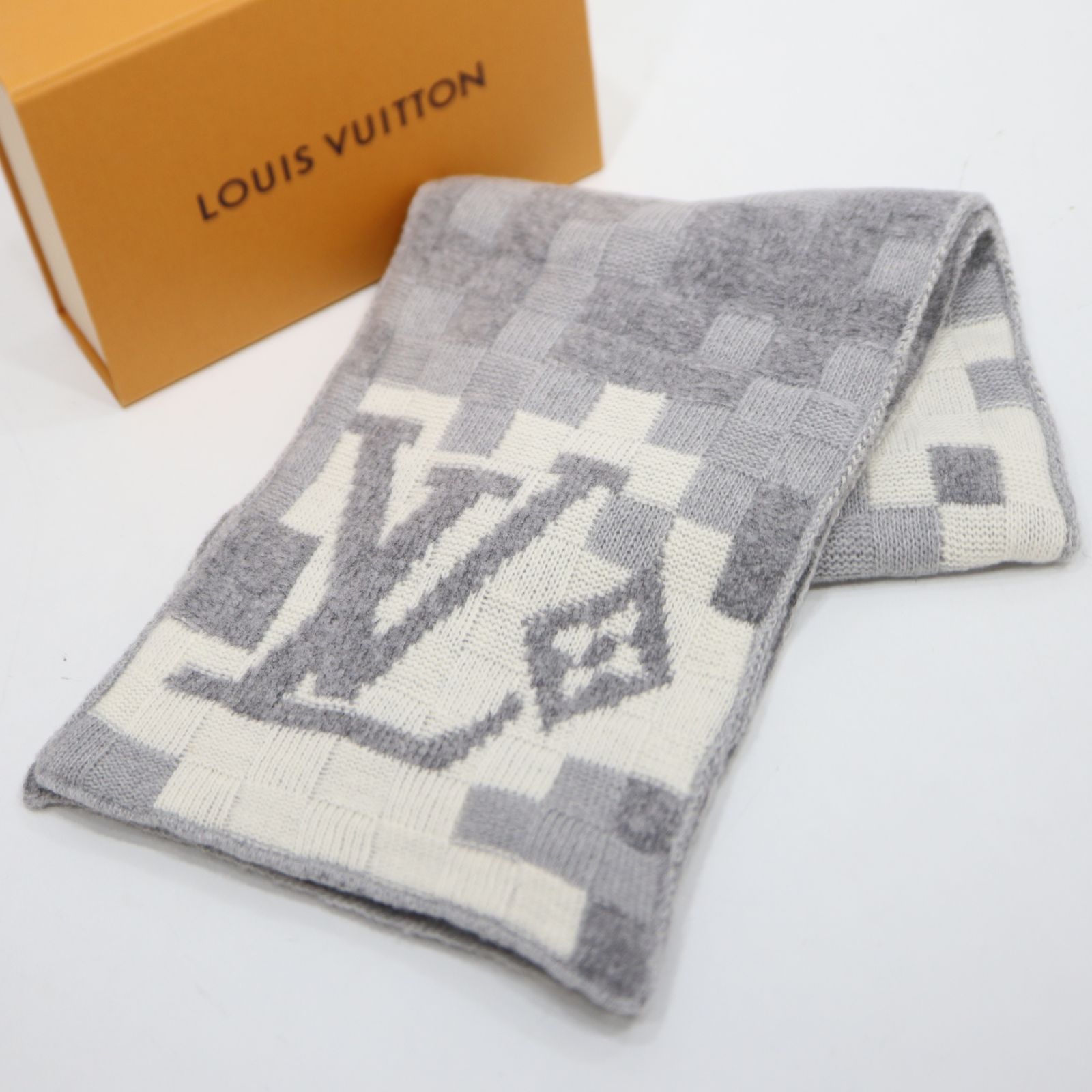 LOUIS VUITTON ルイヴィトン LV マフラー M93391 ウール混 グレー