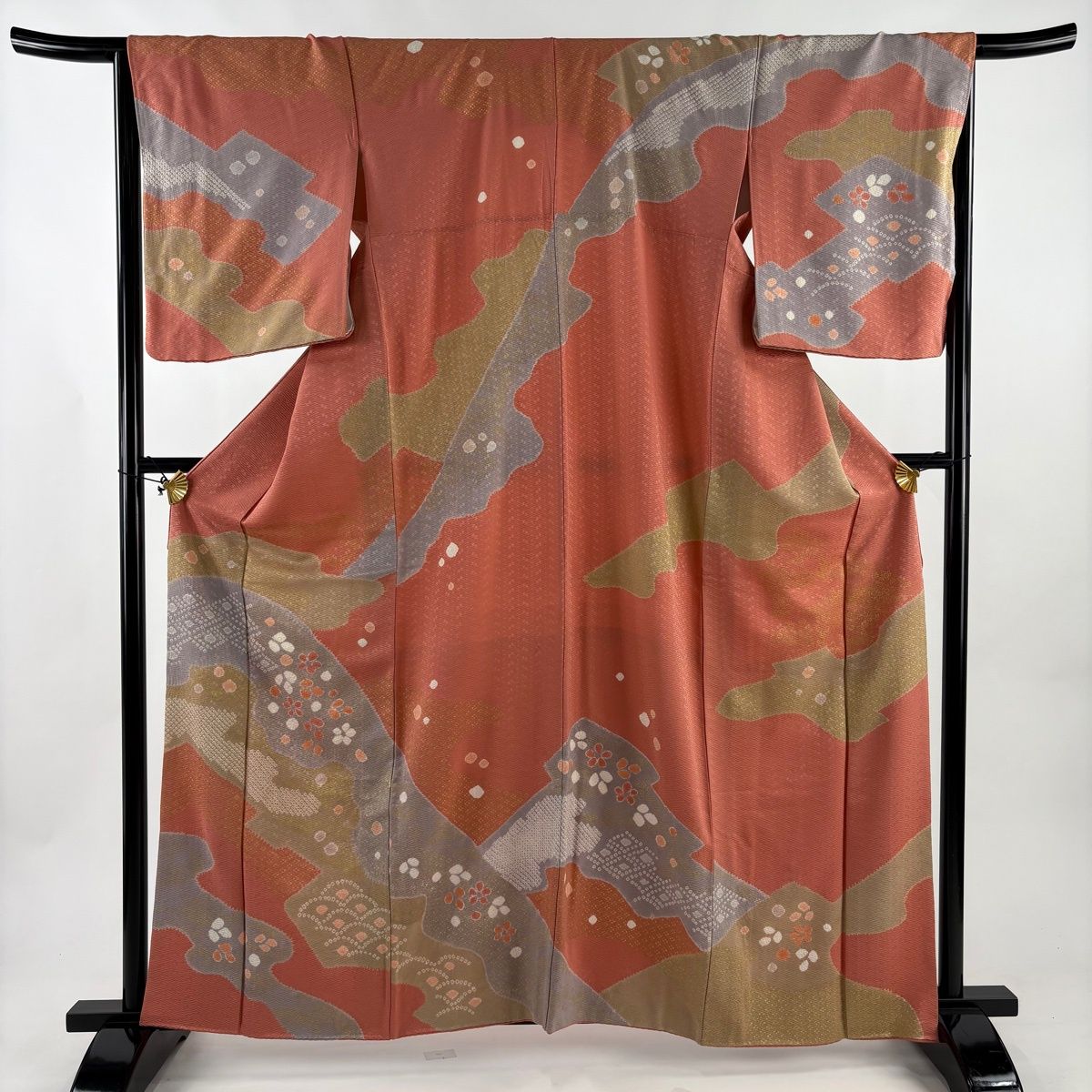 在庫一掃】 訪問着 身丈161.5cm 裄丈67cm M 袷 花 七宝 絞り 金彩