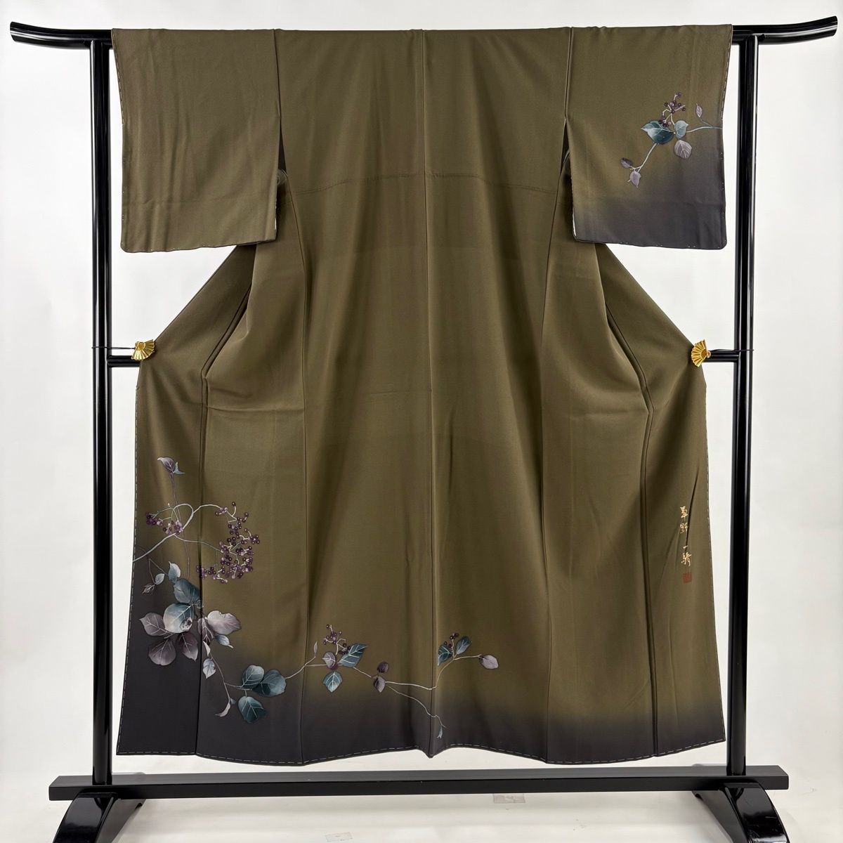 在庫一掃】 付下げ 身丈151.5cm 裄丈62cm S 袷 草野一騎 落款 葉と実