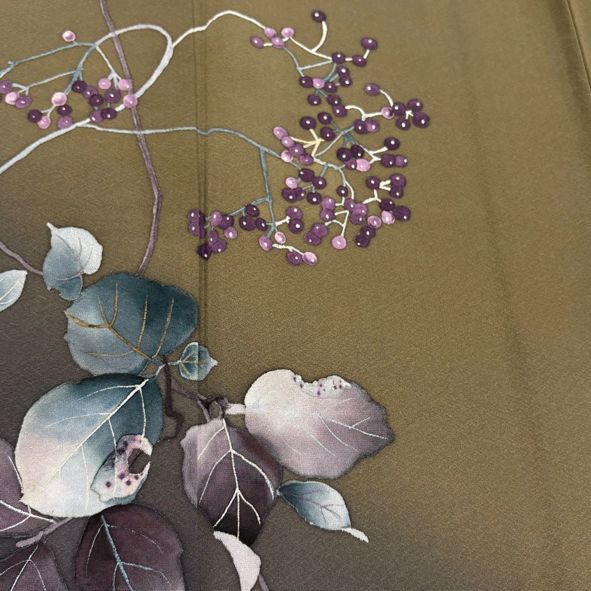 在庫一掃】 付下げ 身丈151.5cm 裄丈62cm S 袷 草野一騎 落款 葉と実