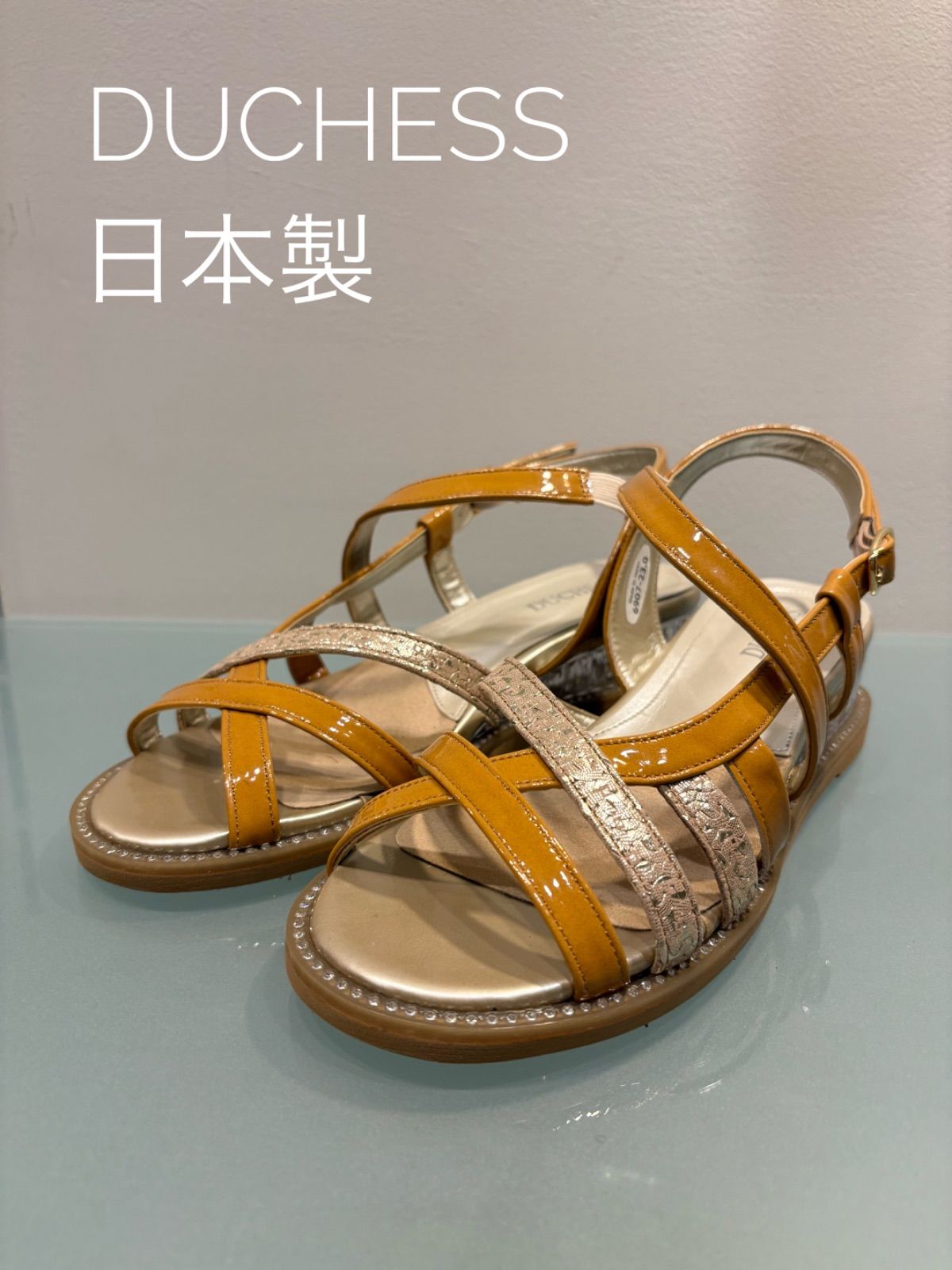 日本製 ラインストーンサンダル オレンジ 23cm 3E 3cmヒール コンフォートサンダル