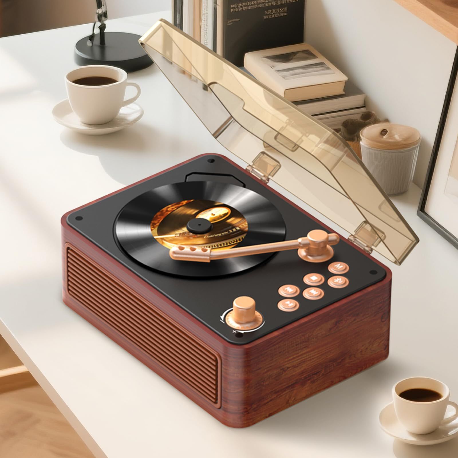 Gueray CDプレーヤー レトロ Bluetooth受信＆送信 HiFIスピーカー内蔵