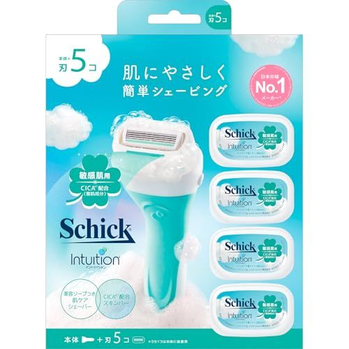 Schick(シック) イントゥイション 敏感肌用 コンボパック ホルダー(刃付き+替刃4コ入) 女性用 カミソリ グリーンkoe 6536f71a