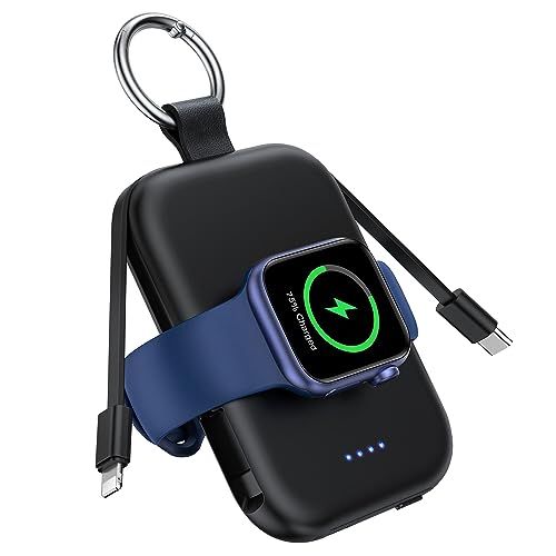 【新登場】RORRY apple watch 充電器 5000mAh 2本ケーブル内蔵 【iPhone用+Type-Cケーブル】 アップルウォッチ対応 最大4台同時充電 For Apple Watch ultra3/2/11/10/9全シリー 612a471e