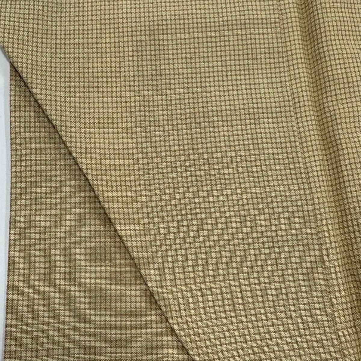 在庫一掃】 紬 身丈158cm 裄丈62.5cm S 袷 格子 ベージュ 正絹 秀品