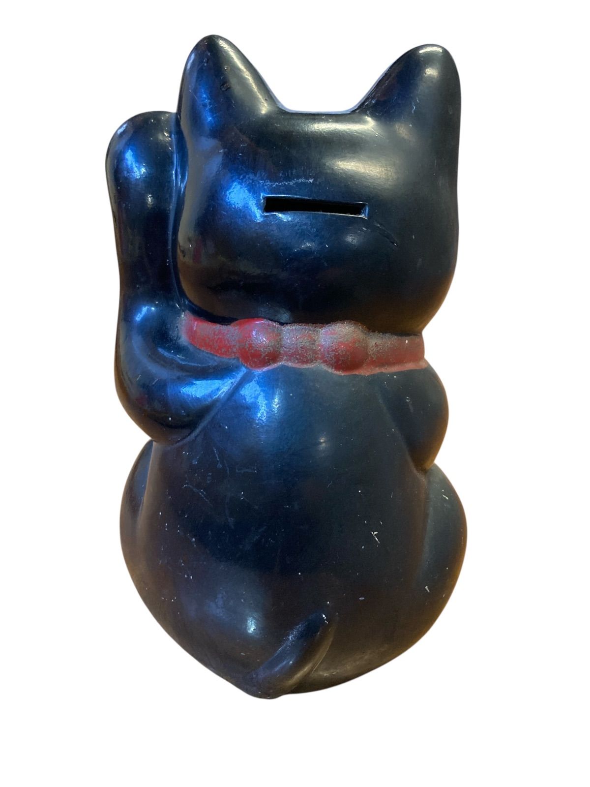 黒招き猫 置物 縁起物 左手上げ アンティーク 高さ約24cm 幅約14cm