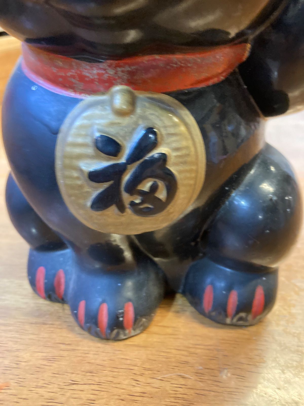 黒招き猫 置物 縁起物 左手上げ アンティーク 高さ約24cm 幅約14cm