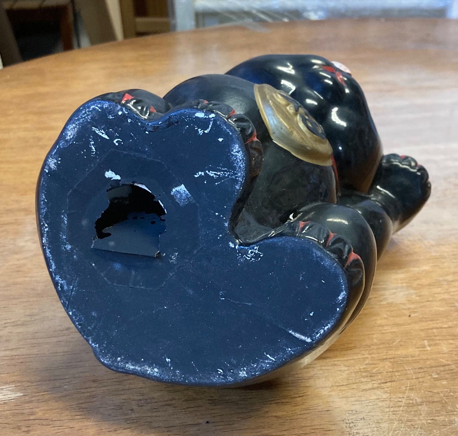 黒招き猫 置物 縁起物 左手上げ アンティーク 高さ約24cm 幅約14cm