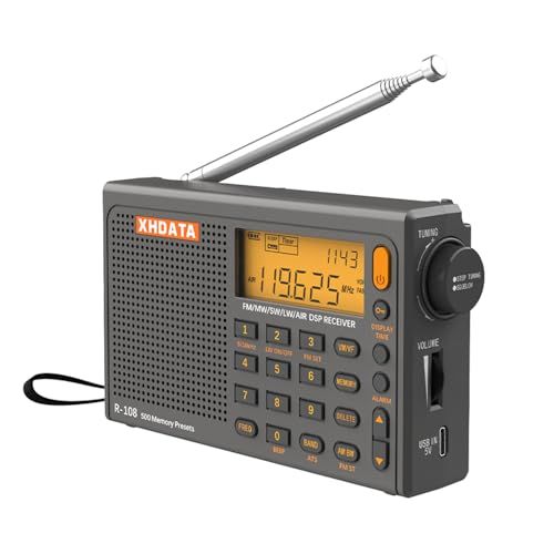 XHDATA R108 小型短波ラジオ BCLラジオ ポータブル 高感度受信 FM/AM/LW/SW/エアバンド ワイドFM対応 航空無線 USB Type-C充電式 電池式 DSPレシーバー LCD アウトドア 両親への贈り物as 2d1bd47a
