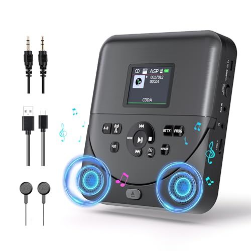 ポータブルCDプレーヤー Bluetooth送受信・ スピーカー内蔵（REC）録音機能・FMトランスミッター付きAUX出入力機能2000mAh充電式バッテリー内蔵 CD･MP3･32GB MicroSDカード等対応 A-Bリピート･プログラム c9bd2f1e
