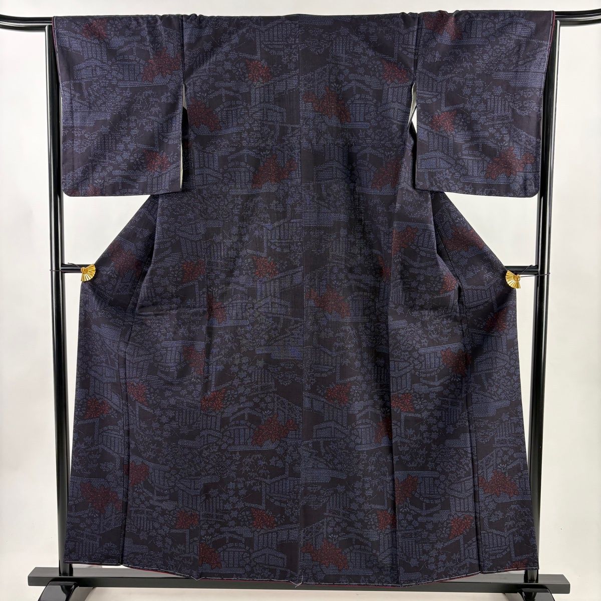 在庫一掃】 【美品】 結城紬 身丈160cm 裄丈65cm M 袷 はたおり娘 証紙