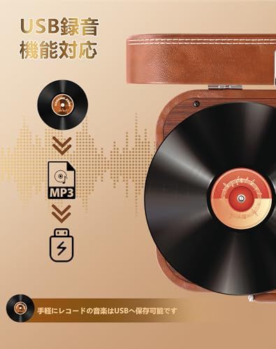 VOKSUN レコードプレーヤー Bluetooth送信と受信 USB録音可能 外部