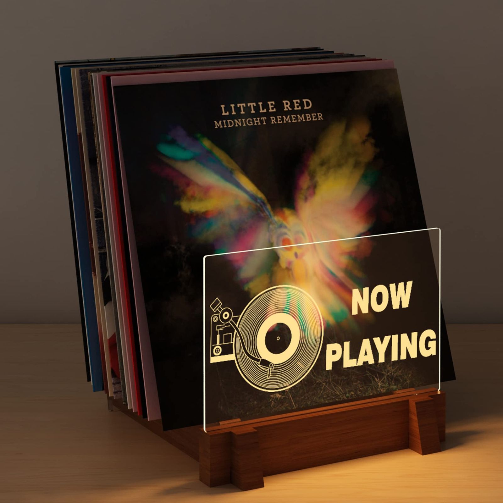 YuanDian Now Playing レコードスタンド レコード収納 レコード展示棚 木製 アクリル製 LEDランプ 卓上収納 デスク USB電源付き イルミネーションLEDディスプレイas 40d014d4