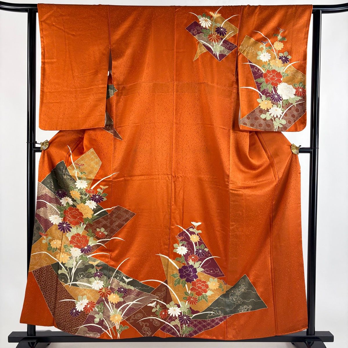 在庫一掃】 訪問着 身丈158cm 裄丈63cm S 袷 牡丹 菊 金糸 金彩