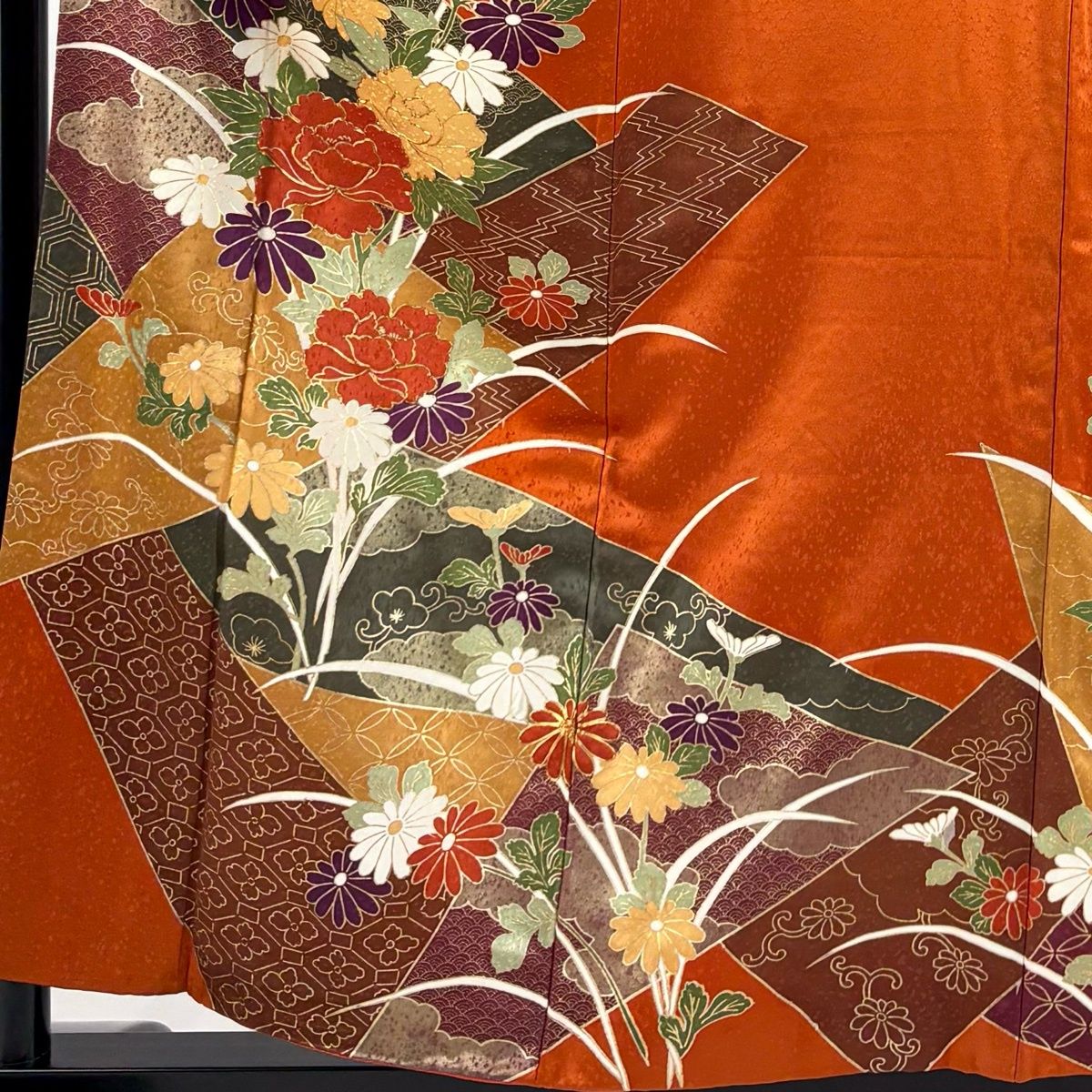 在庫一掃】 訪問着 身丈158cm 裄丈63cm S 袷 牡丹 菊 金糸 金彩
