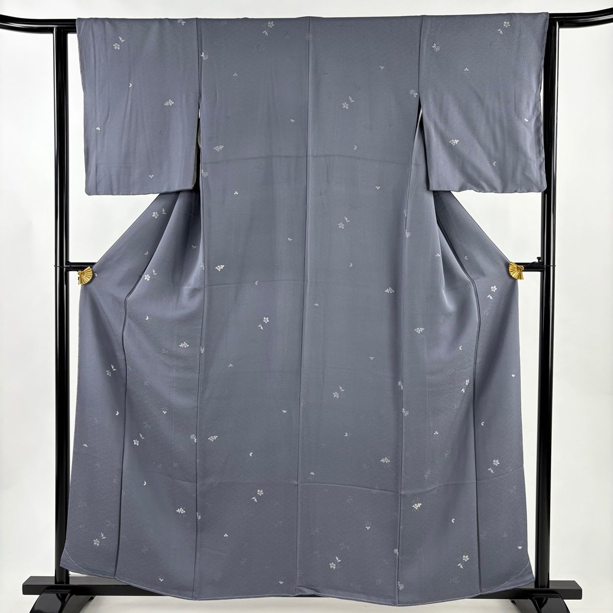 在庫一掃】 小紋 身丈158cm 裄丈62cm S 袷 草花 地紋 灰色 正絹 秀品