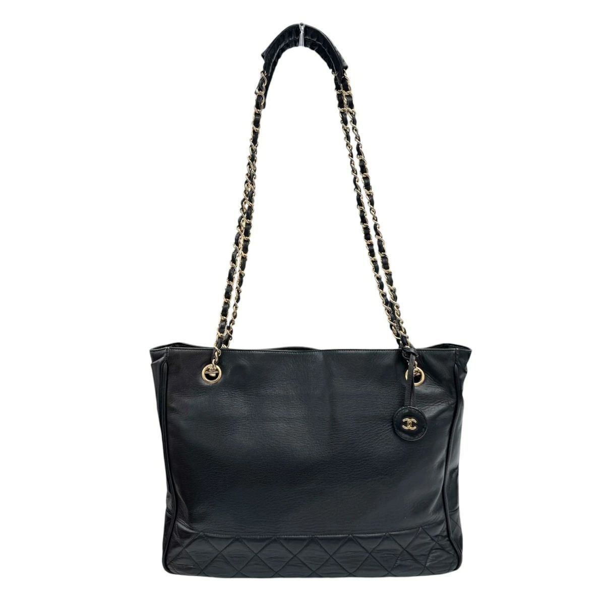 中古】CHANEL シャネル チェーントート ラムスキン ブラック ゴールド 