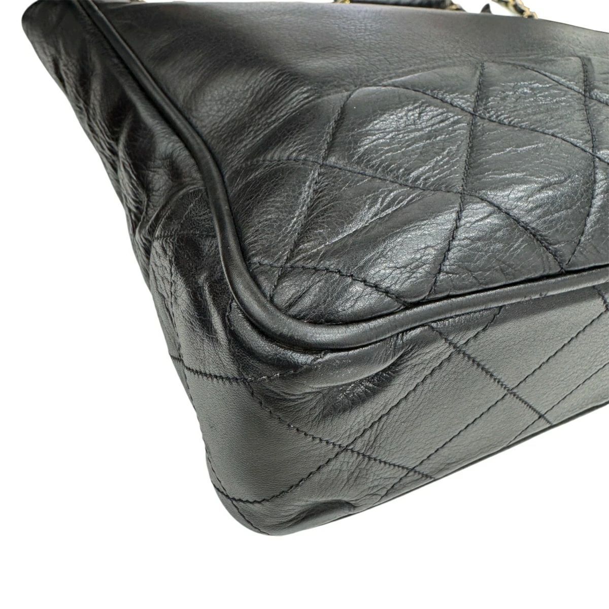 中古】CHANEL シャネル チェーントート ラムスキン ブラック ゴールド 