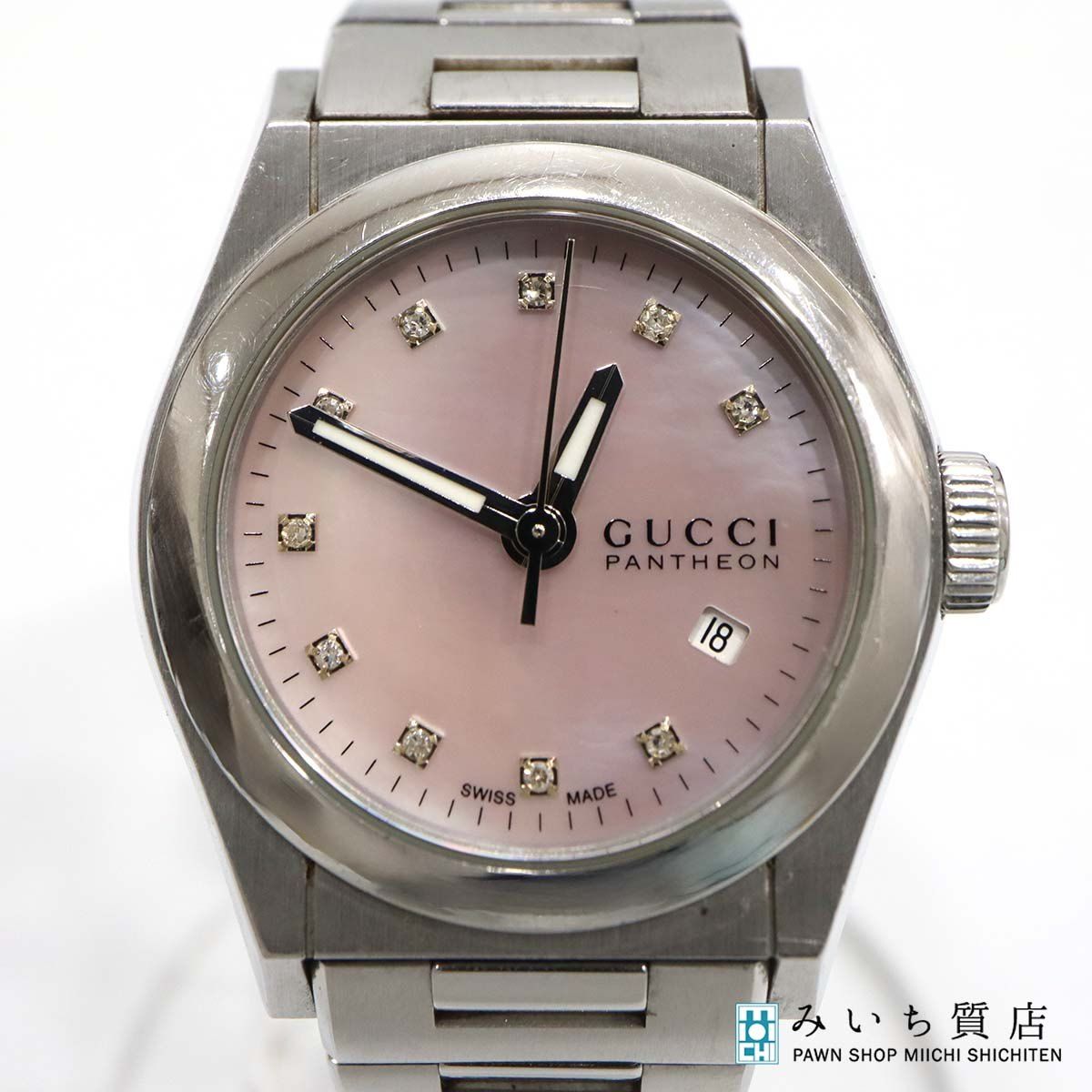 稼働 腕時計 GUCCI グッチ パンテオン 115.5/YA115503 ピンクシェル文字盤 2026.5電池交換済 箱コマ H22243