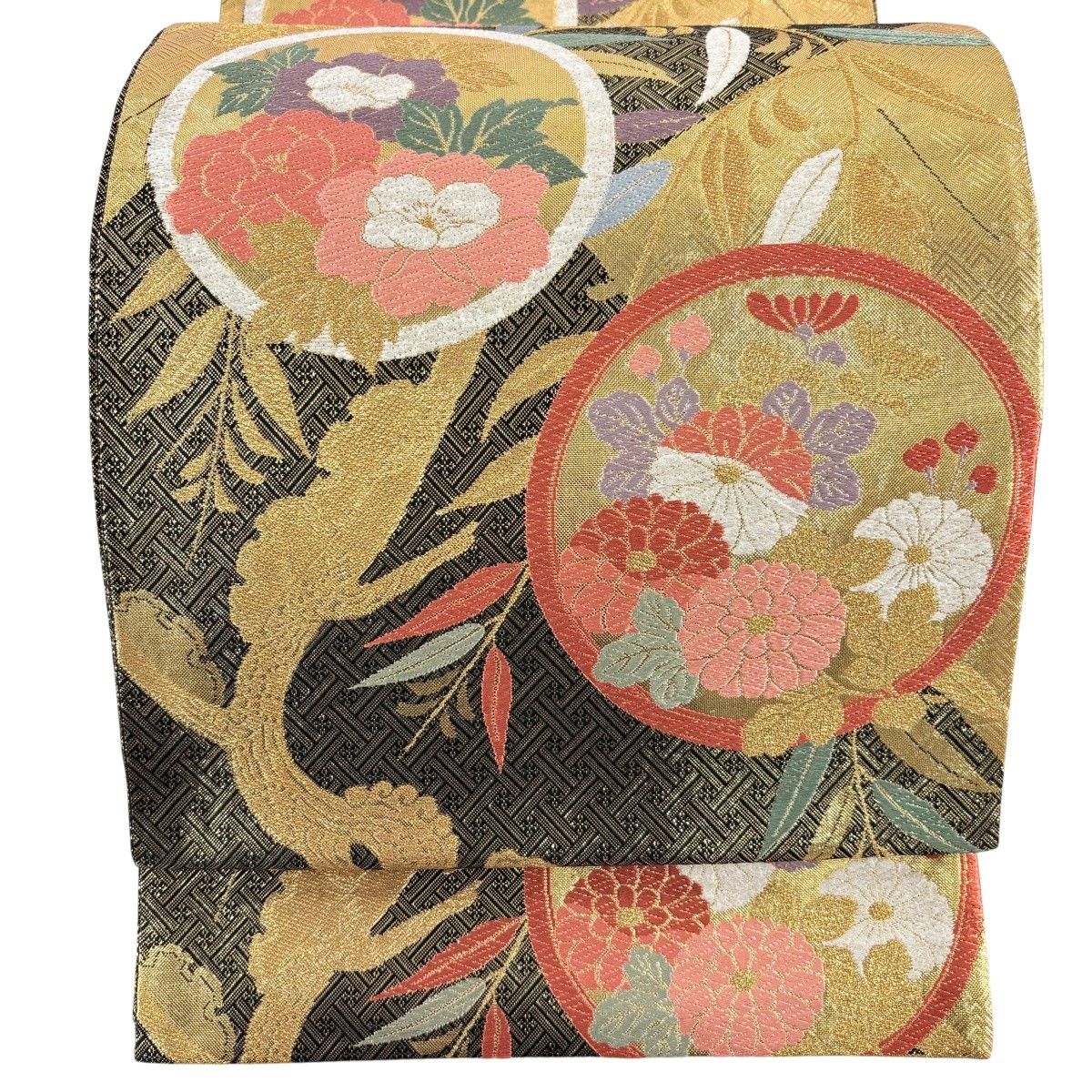 9458］袋帯 美品 花丸文様 格子縞 唐織 六通 正絹 着物 【公式通販】