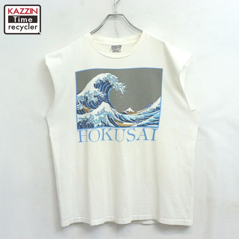 80s USA製 vintage WILDWOOD PRODUCTIONS 北斎 アート カットオフ 半袖Ｔシャツ メンズ 表記XLサイズ