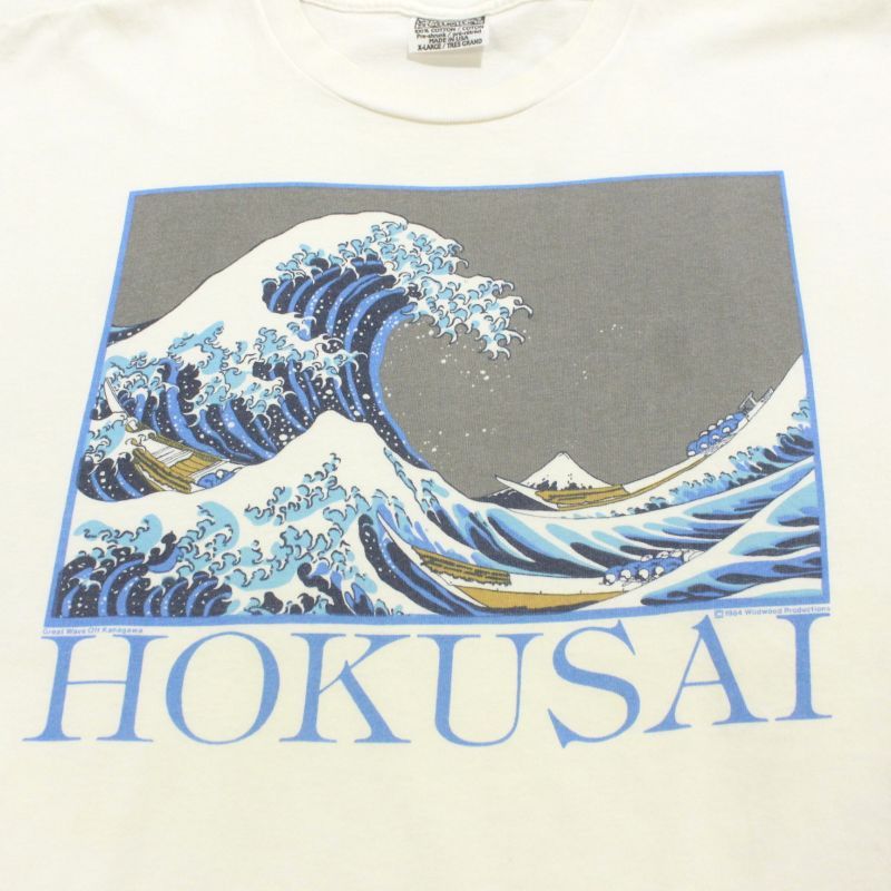 80s USA製 vintage WILDWOOD PRODUCTIONS 北斎 アート カットオフ 半袖Ｔシャツ メンズ 表記XLサイズ