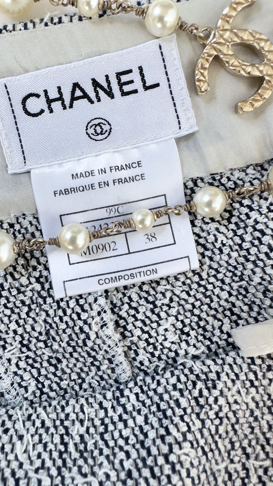シャネル スカート CHANEL グレー シルバー コットン ウール カール