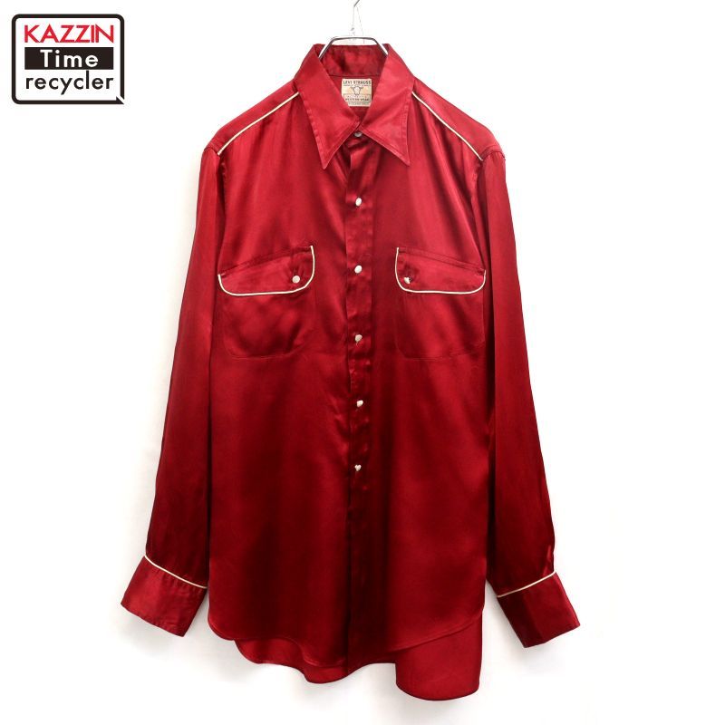 50s vintage Levi's ショートホーン ウエスタン サテン 長袖シャツ メンズ Mサイズ相当