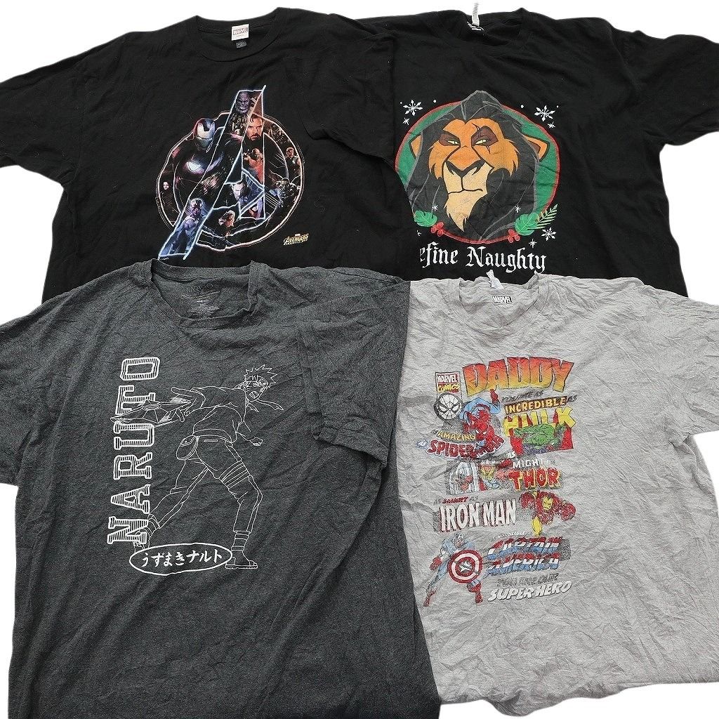 古着卸 まとめ キャラクター Tシャツ 16枚セット ( メンズ 3XL/4XL ) ナルト ディズニー ミッキー スティッチ マーベル 中古 古着 NE8041