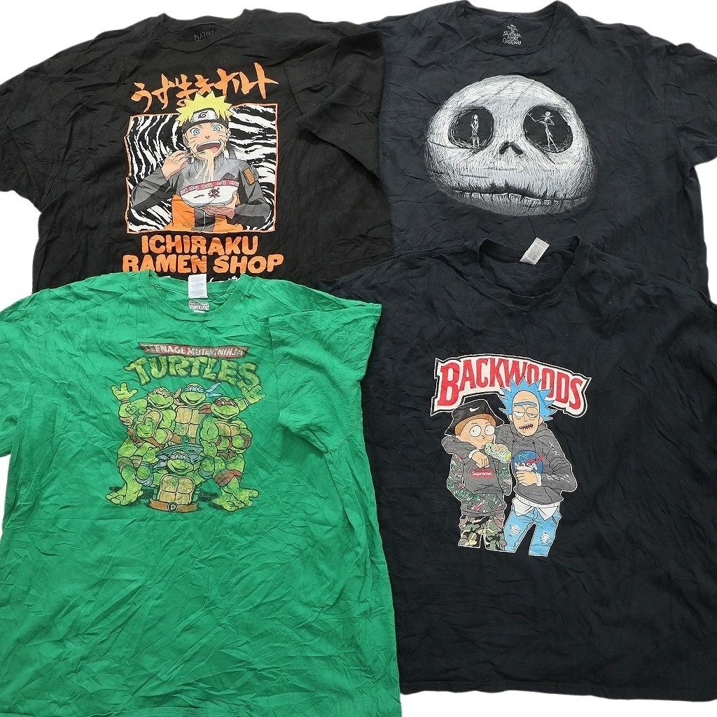 古着卸 まとめ キャラクター Tシャツ 16枚セット ( メンズ 3XL/4XL ) ナルト ディズニー ミッキー スティッチ マーベル 中古 古着 NE8041