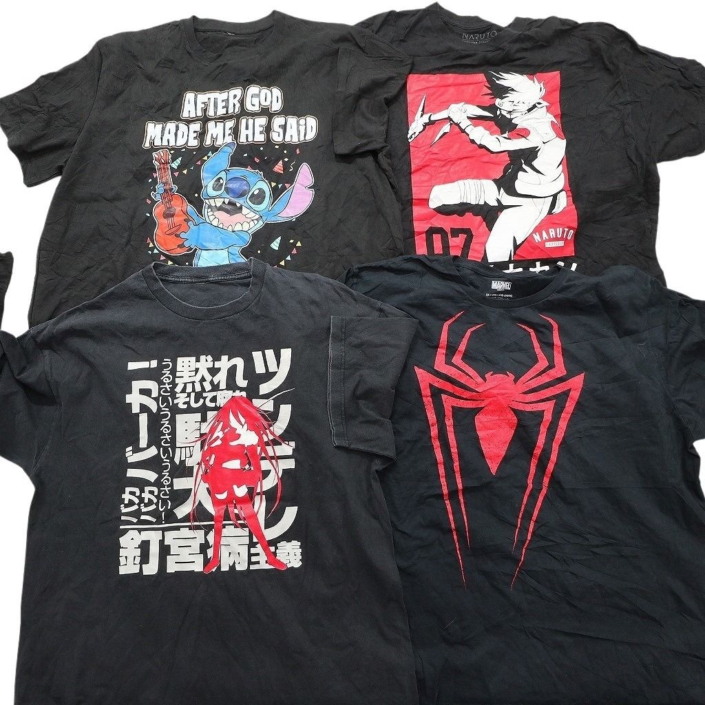 古着卸 まとめ キャラクター Tシャツ 16枚セット ( メンズ 3XL/4XL ) ナルト ディズニー ミッキー スティッチ マーベル 中古 古着 NE8041