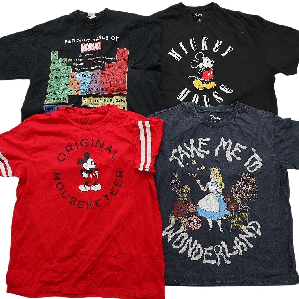古着卸 まとめ売り キャラクター Tシャツ 16枚セット ( メンズ 2XL ) ナルト ディズニー ミッキー アリス ドラゴンボール 中古 古着 NE8042