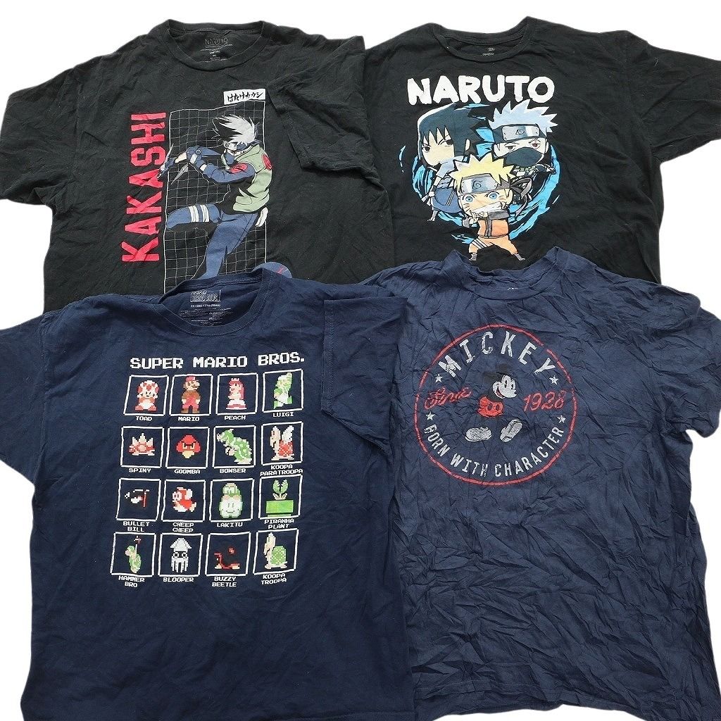 古着卸 まとめ売り キャラクター Tシャツ 16枚セット ( メンズ 2XL ) ナルト ディズニー ミッキー アリス ドラゴンボール 中古 古着 NE8042