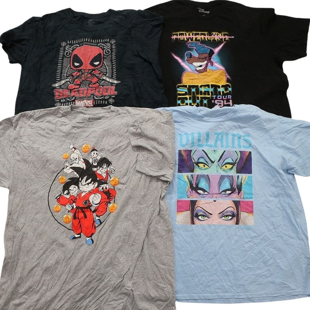 古着卸 まとめ売り キャラクター Tシャツ 16枚セット ( メンズ 2XL ) ナルト ディズニー ミッキー アリス ドラゴンボール 中古 古着 NE8042