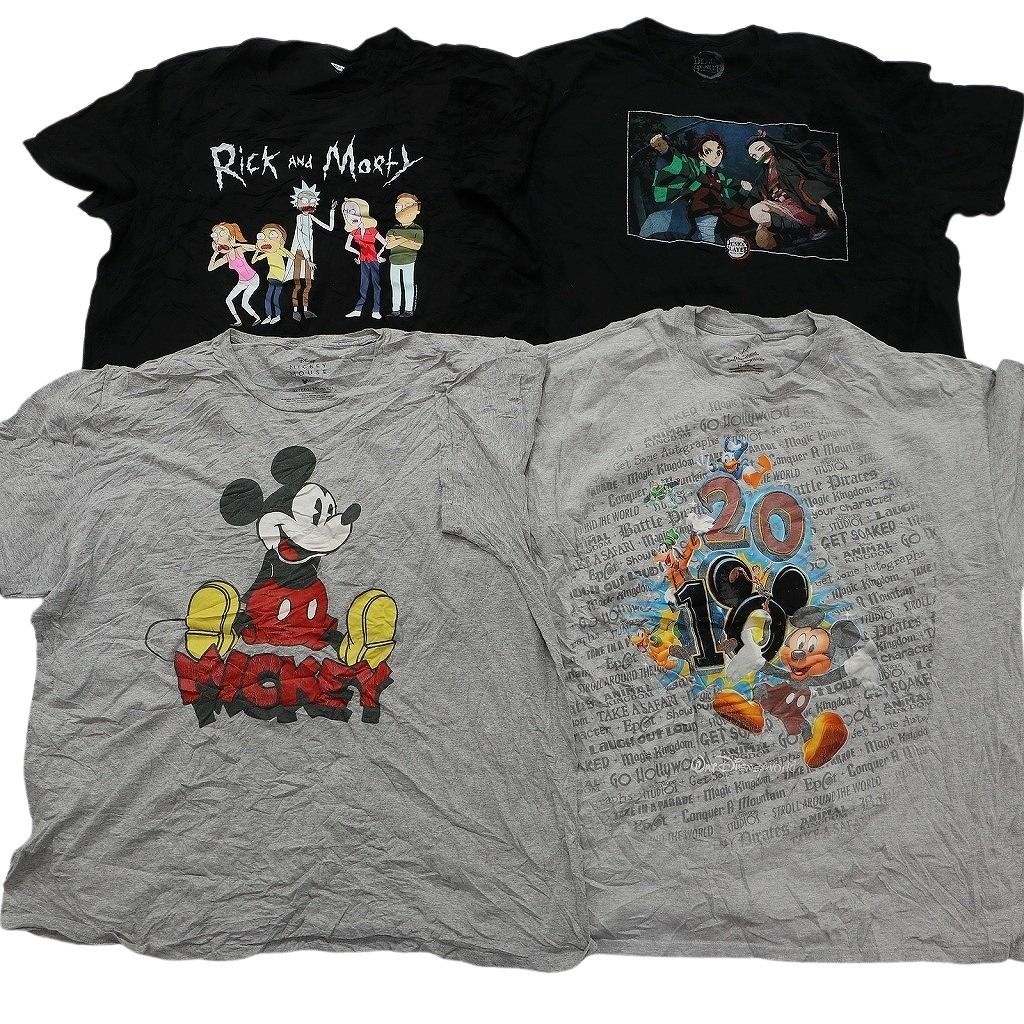 古着卸 まとめ売り キャラクター Tシャツ 16枚セット ( メンズ 2XL ) ナルト ディズニー ミッキー アリス ドラゴンボール 中古 古着 NE8042