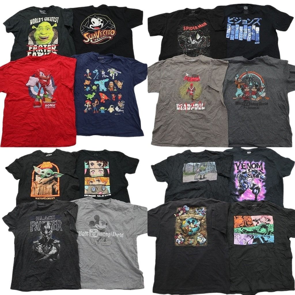 古着卸 まとめ キャラクター Tシャツ 16枚セット ( メンズ XL ) ディズニー ミッキー マーベル ヴェノム スターウォーズ 中古 古着 NE8045