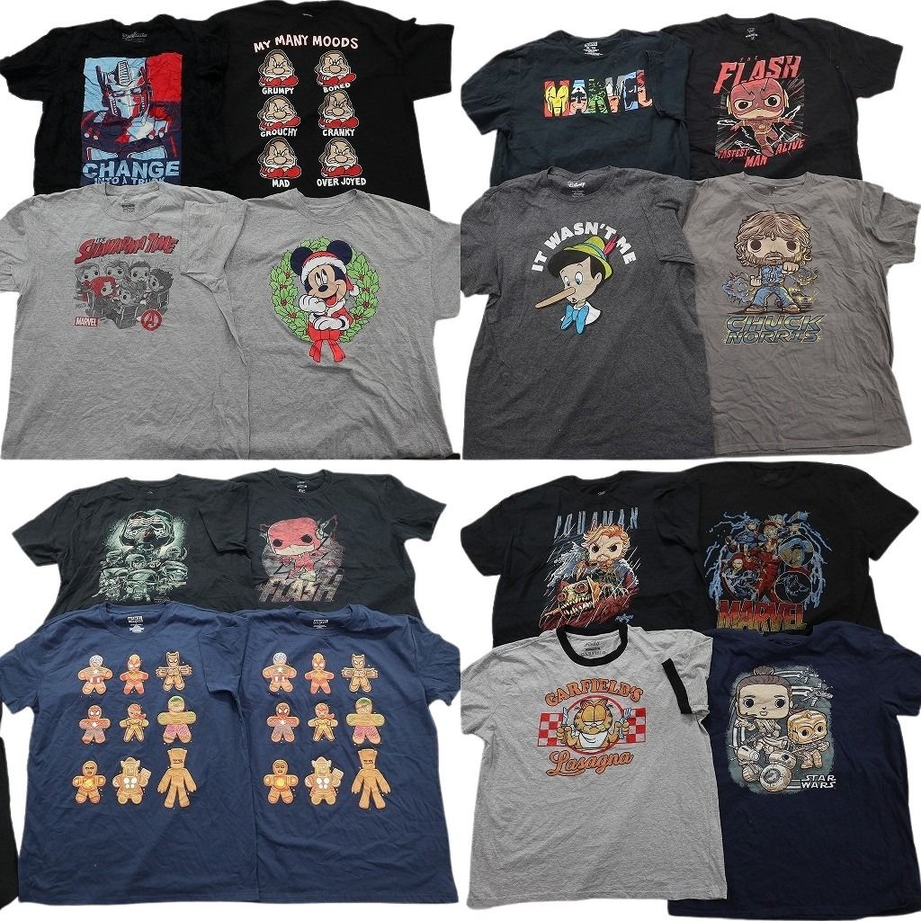 古着卸 まとめ売り キャラクター Tシャツ 16枚セット ( メンズ XL ) スターウォーズ マーベル ディズニー ミッキー 中古 古着 NE8047